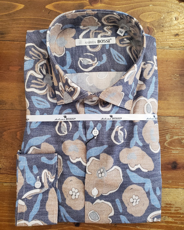 Blue with Copper Floral Print