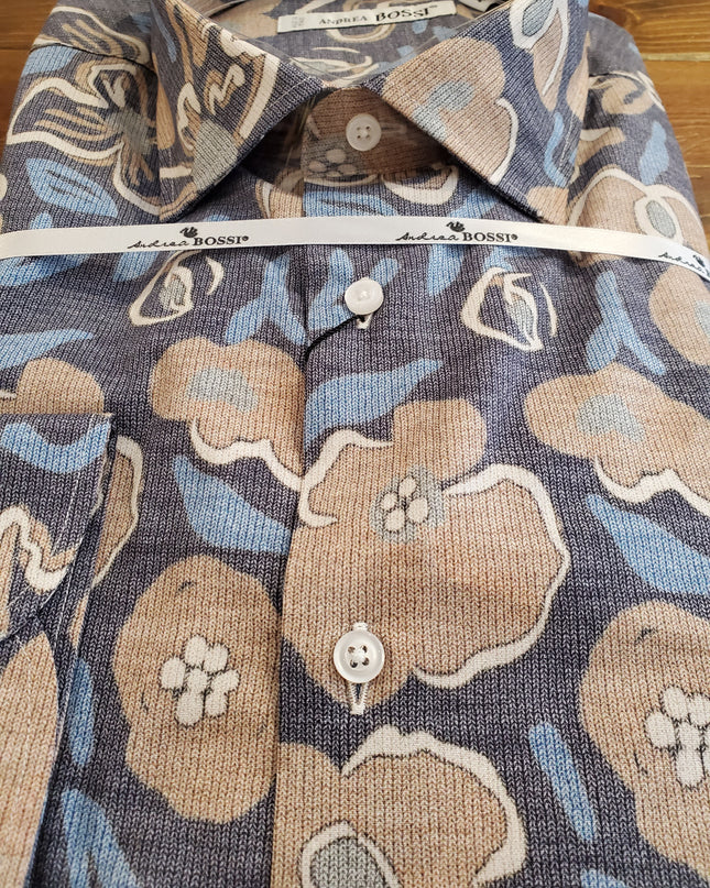 Blue with Copper Floral Print