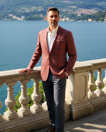 Red w/ Navy Pane Italian Summer Blend Sport Jacket