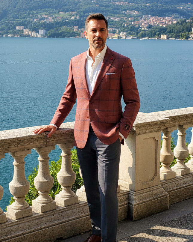 Red w/ Navy Pane Italian Summer Blend Sport Jacket