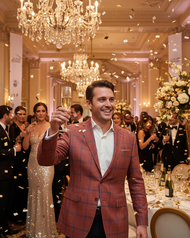 Red w/ Navy Pane Italian Summer Blend Sport Jacket