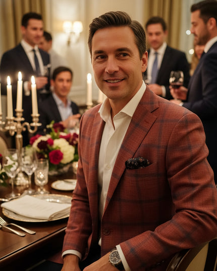 Red w/ Navy Pane Italian Summer Blend Sport Jacket