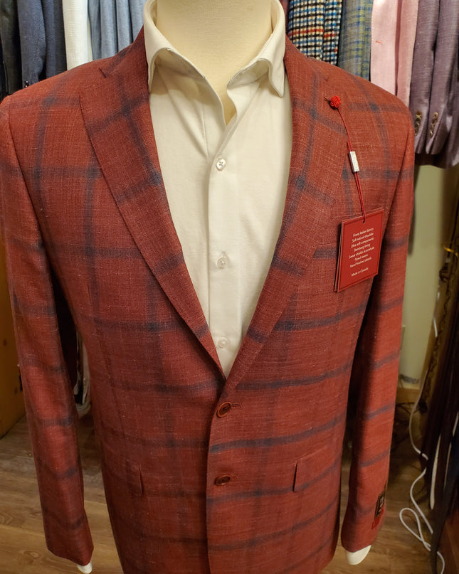 Red w/ Navy Pane Italian Summer Blend Sport Jacket
