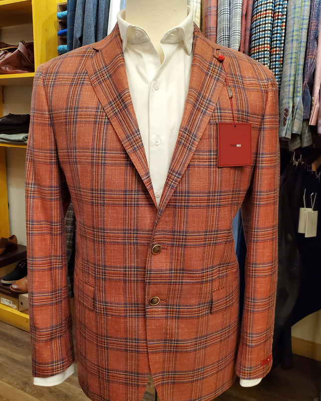 Rust & Blue Plaid Italian Sport Coat