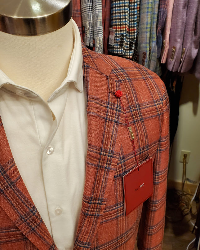 Rust & Blue Plaid Italian Sport Coat