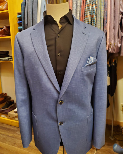 Blue Textured Solid Knit Sport Coat