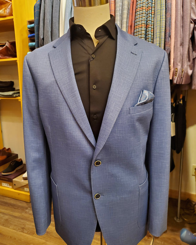 Blue Textured Solid Knit Sport Coat