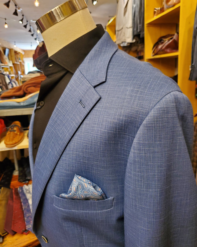 Blue Textured Solid Knit Sport Coat