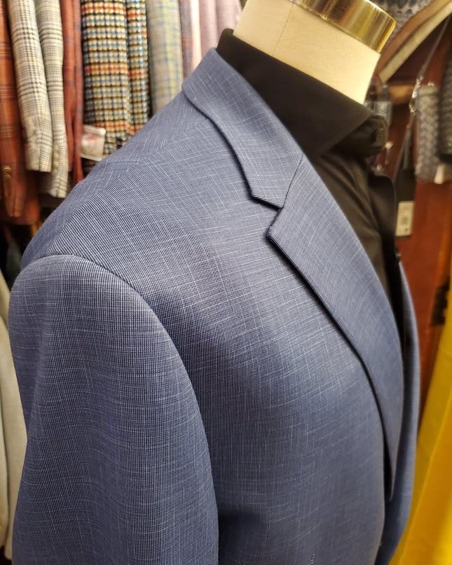 Blue Textured Solid Knit Sport Coat