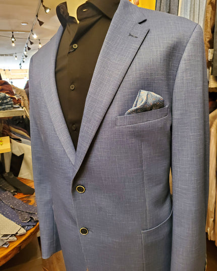 Blue Textured Solid Knit Sport Coat
