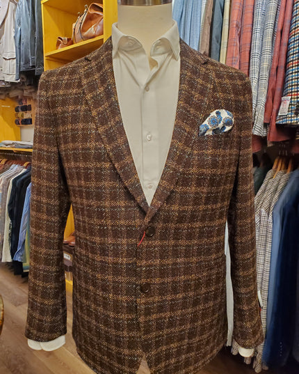 Byron Textured Plaid Premium Wool/Silk Blend Sport Coat - Brown/Teal