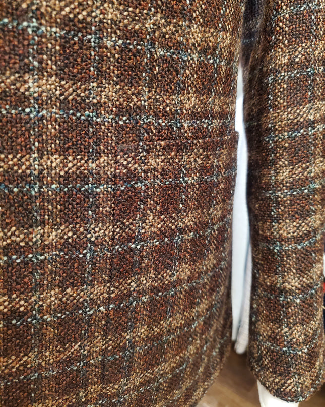 Byron Textured Plaid Premium Wool/Silk Blend Sport Coat - Brown/Teal