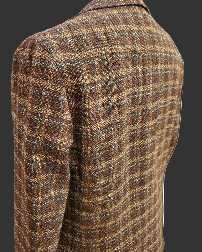 Byron Textured Plaid Premium Wool/Silk Blend Sport Coat - Brown/Teal