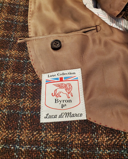 Byron Textured Plaid Premium Wool/Silk Blend Sport Coat - Brown/Teal