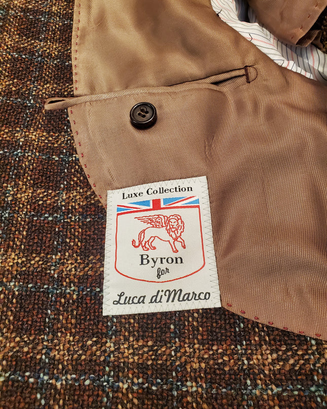 Byron Textured Plaid Premium Wool/Silk Blend Sport Coat - Brown/Teal