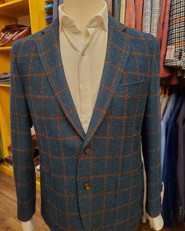 Byron Textured Plaid Premium Wool/Silk Blend Sportcoat - Green/Rust
