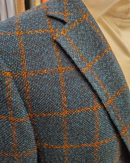 Byron Textured Plaid Premium Wool/Silk Blend Sportcoat - Green/Rust