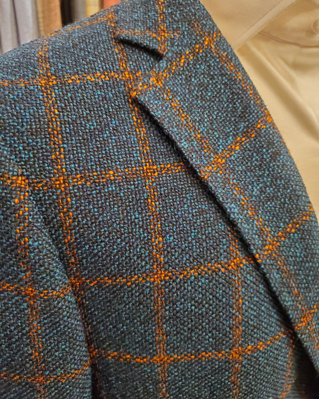 Byron Textured Plaid Premium Wool/Silk Blend Sportcoat - Green/Rust