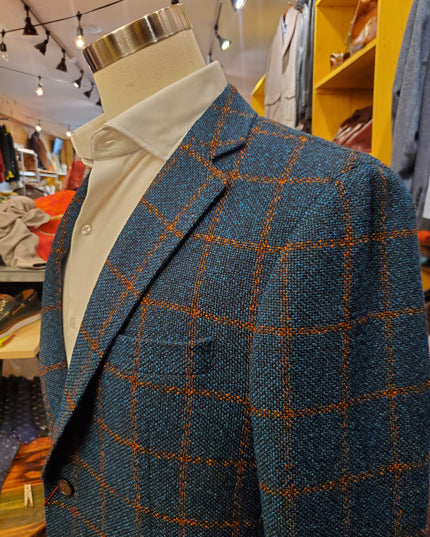 Byron Textured Plaid Premium Wool/Silk Blend Sportcoat - Green/Rust