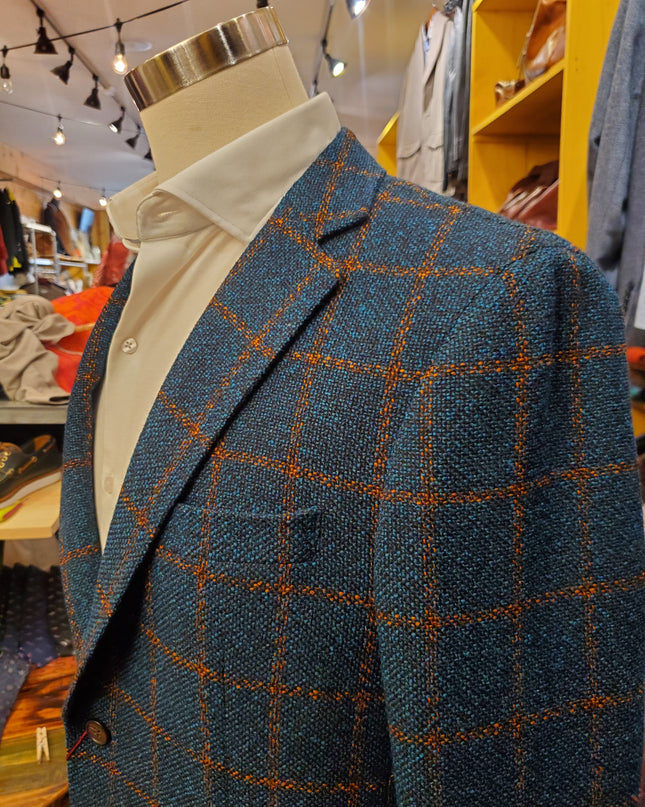 Byron Textured Plaid Premium Wool/Silk Blend Sportcoat - Green/Rust