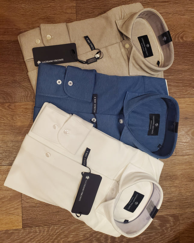 Men's 6-Way Stretch Solid Dress Shirt