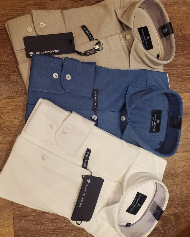 Men's 6-Way Stretch Solid Dress Shirt