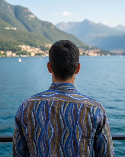 Italian-Made Abstract Earthy Toned Abstract Italian Button Down L/S