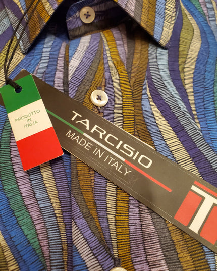 Italian-Made Abstract Earthy Toned Abstract Italian Button Down L/S