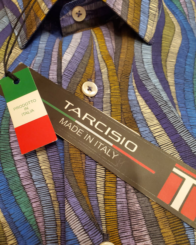 Italian-Made Abstract Earthy Toned Abstract Italian Button Down L/S