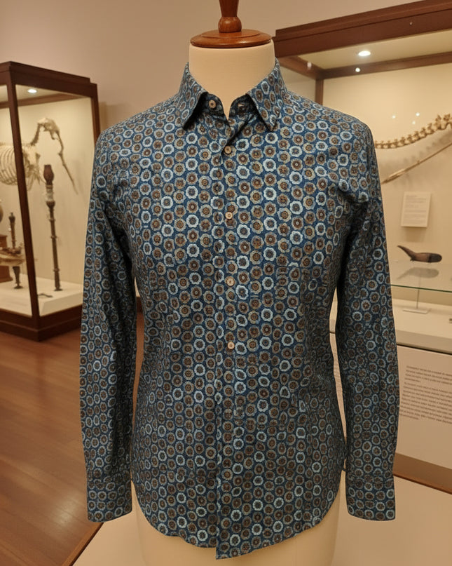 Italian-Made Aqua/Turquoise/Bronze Floral Color Pops L/S Button Down