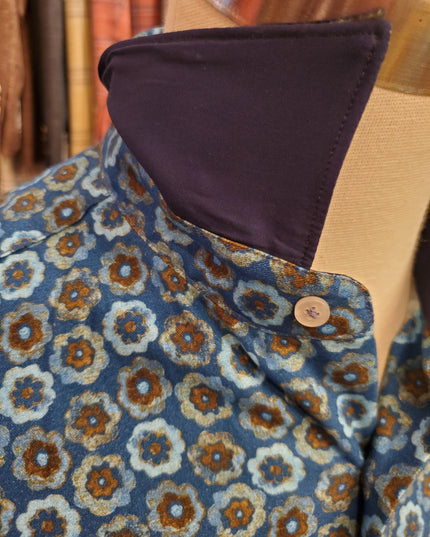 Italian-Made Aqua/Turquoise/Bronze Floral Color Pops L/S Button Down