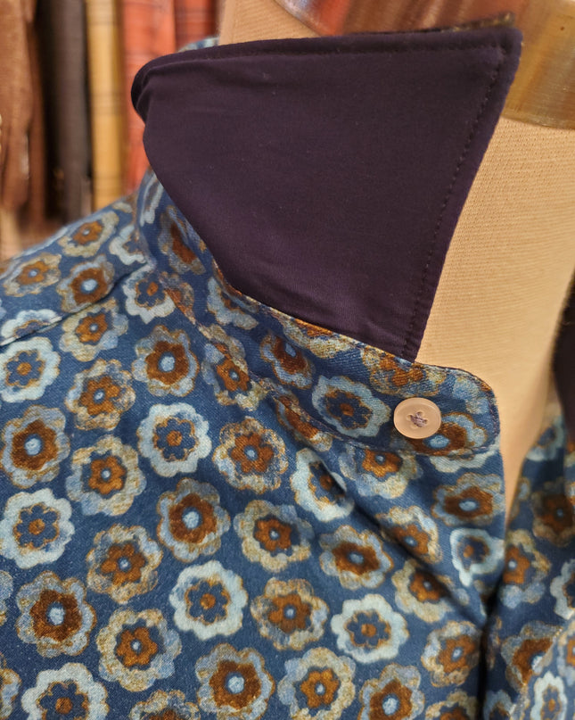 Italian-Made Aqua/Turquoise/Bronze Floral Color Pops L/S Button Down