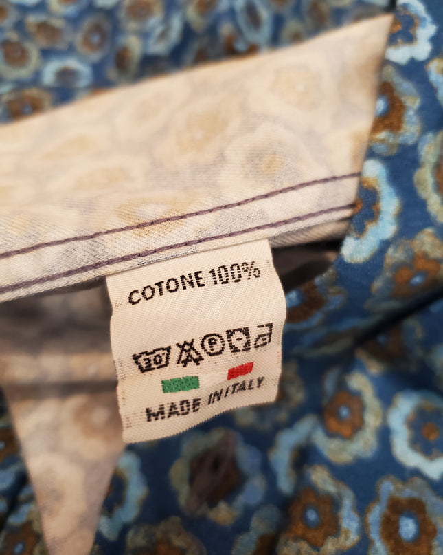 Italian-Made Aqua/Turquoise/Bronze Floral Color Pops L/S Button Down