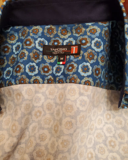 Italian-Made Aqua/Turquoise/Bronze Floral Color Pops L/S Button Down
