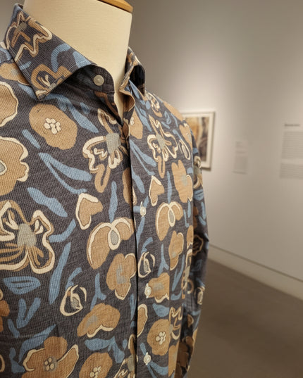 Italian-Made Blue w/ White Petals Italian Button Down L/S