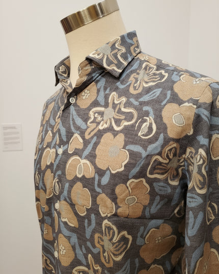 Italian-Made Blue w/ White Petals Italian Button Down L/S