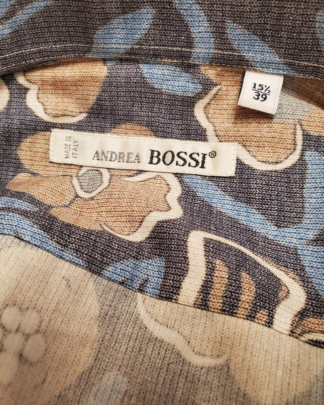 Italian-Made Blue w/ White Petals Italian Button Down L/S