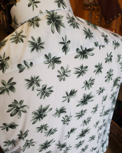 White w/ Evergreen Flower Petals Italian Button Down L/S