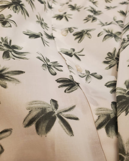 White w/ Evergreen Flower Petals Italian Button Down L/S