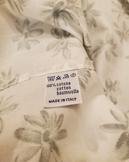 White w/ Evergreen Flower Petals Italian Button Down L/S