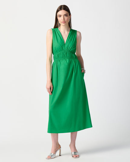 Joseph Ribkoff sleeveless fit and flare dress. V-shaped neckline, shirring at the waistline. Women's boutique, srping collection, spring dress. Mackinac Island boutique