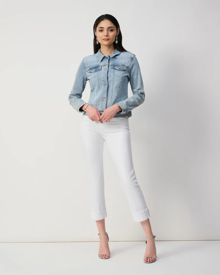 Fitted Denim Jacket With Allover Rhinestones