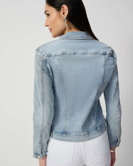 Fitted Denim Jacket With Allover Rhinestones