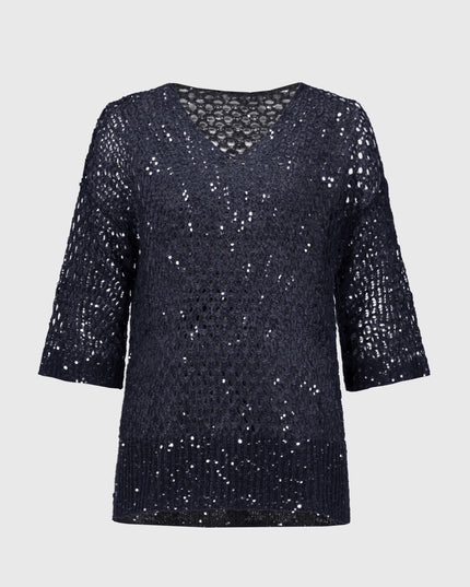 Open Stitch Sweater with Sequins