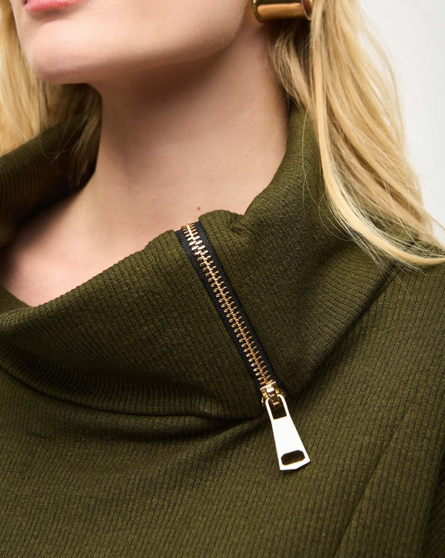 Needle Rib Zipper Collar Cocoon Dress