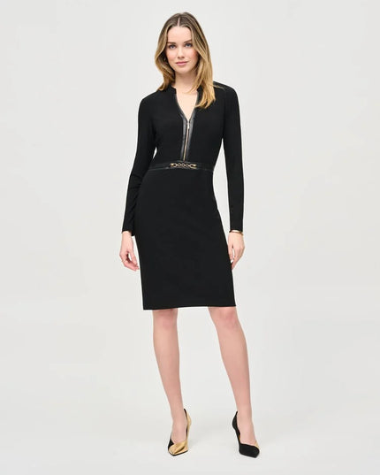 Silky Knit and Leatherette Sheath Dress