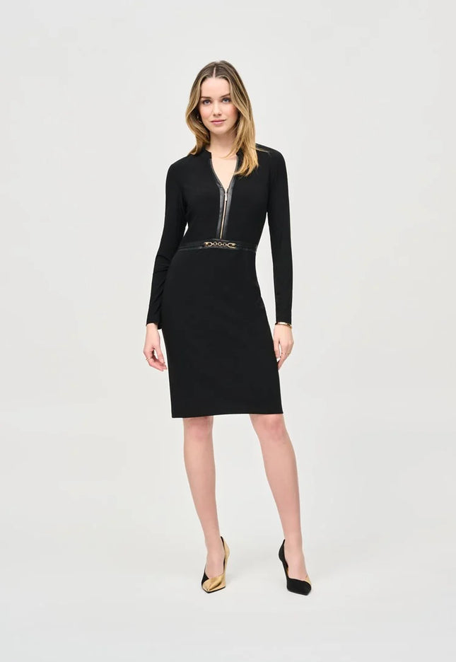 Silky Knit and Leatherette Sheath Dress