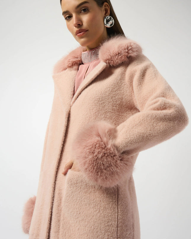 Feather Yarn and Faux Fur Sweater Coat