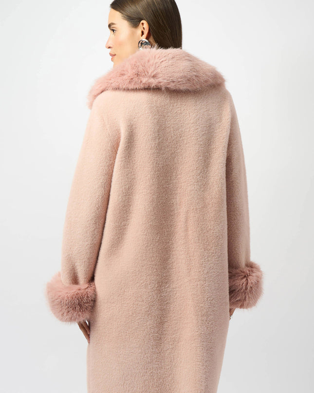 Feather Yarn and Faux Fur Sweater Coat