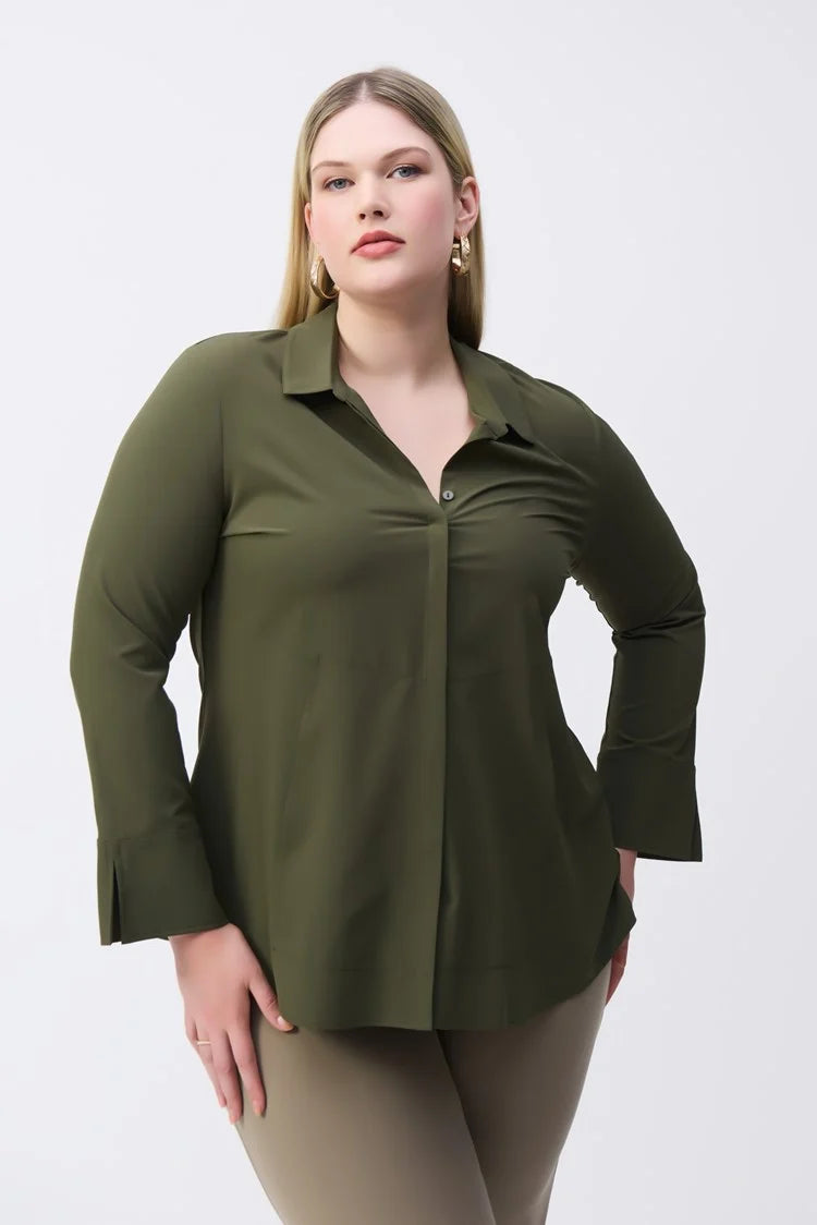 Woven Button-Down Blouse With Pockets